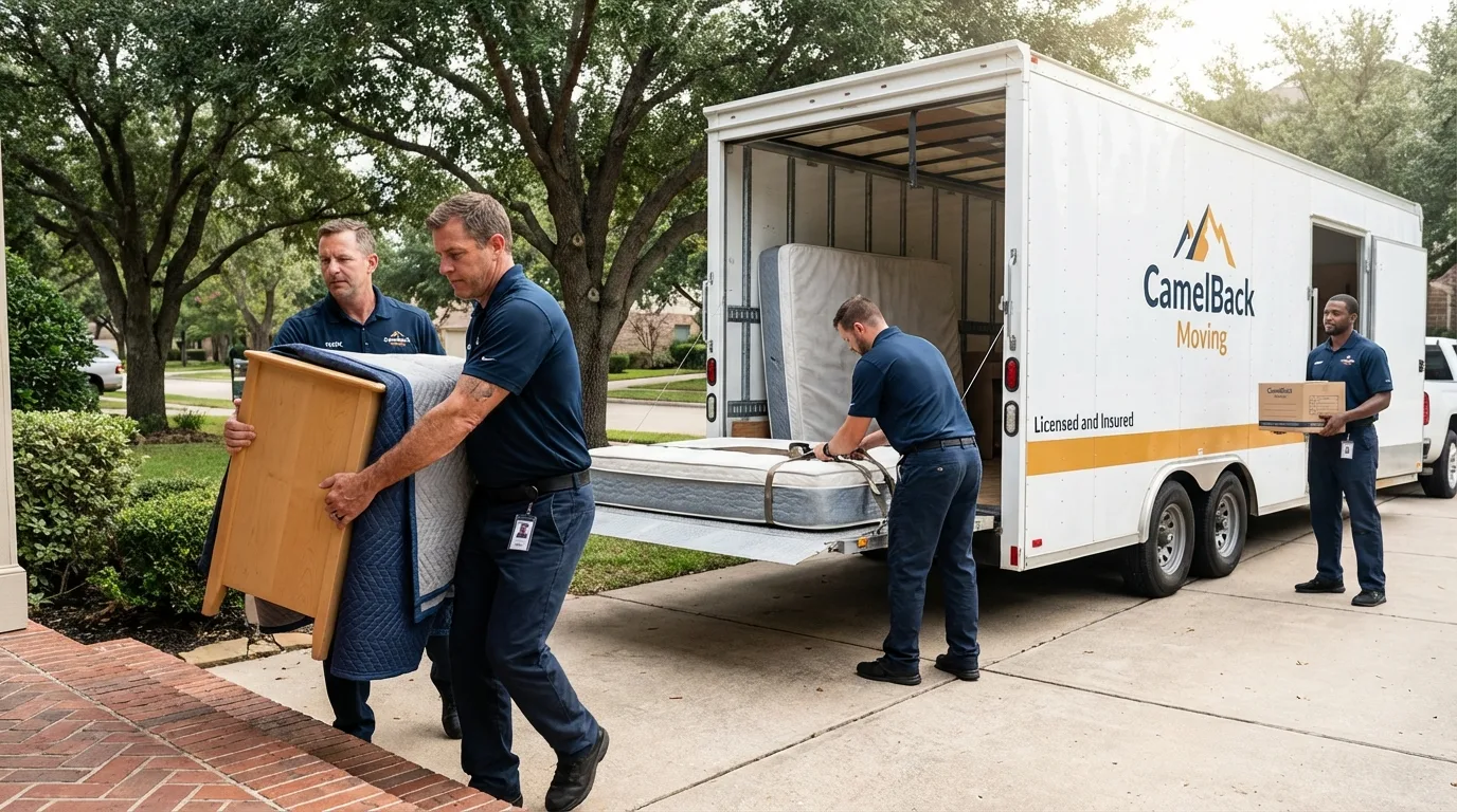 Crew loading residential truck for cross-state move from Highland, IN