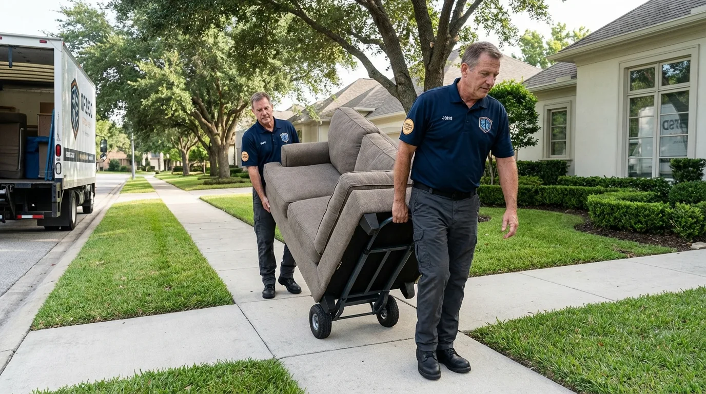 Local residential moving crew loading furniture in Highland, IN